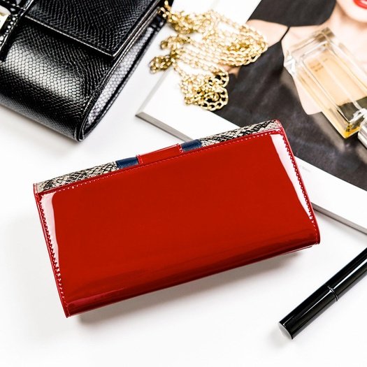 Red multicolour Genuine Leather Women's Wallet Peterson PTN ST-411 SNAKE