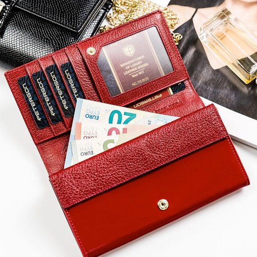 Red multicolour Genuine Leather Women's Wallet Peterson PTN ST-411 SNAKE