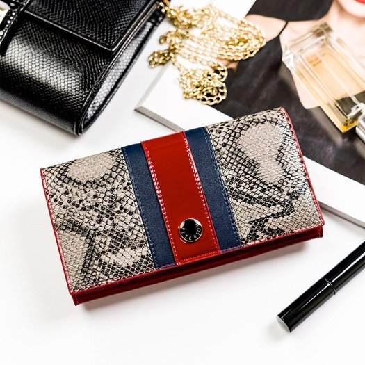 Red multicolour Genuine Leather Women's Wallet Peterson PTN ST-411 SNAKE