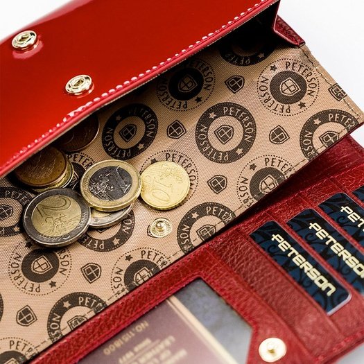 Red multicolour Genuine Leather Women's Wallet Peterson PTN ST-411 SNAKE