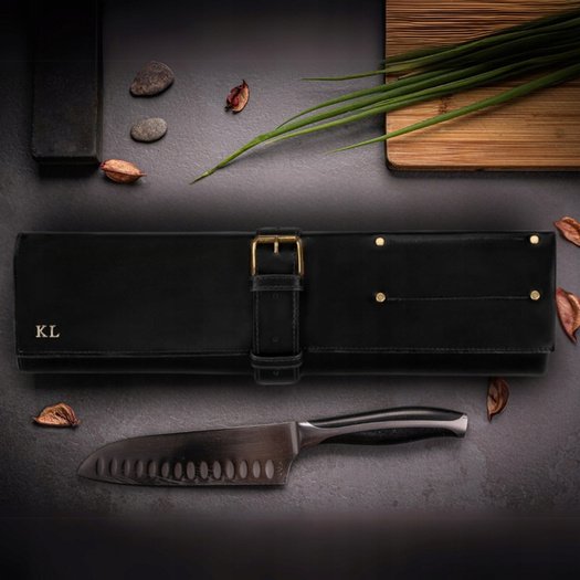 Personalised leather knife case Solier SA44 black 6