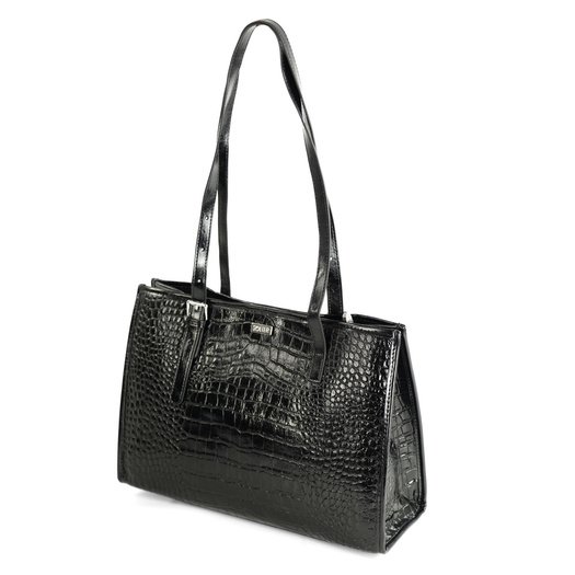 Leather Textured Shopper Shoulder Bag Solier FL55 Lune &ndash; Black 4