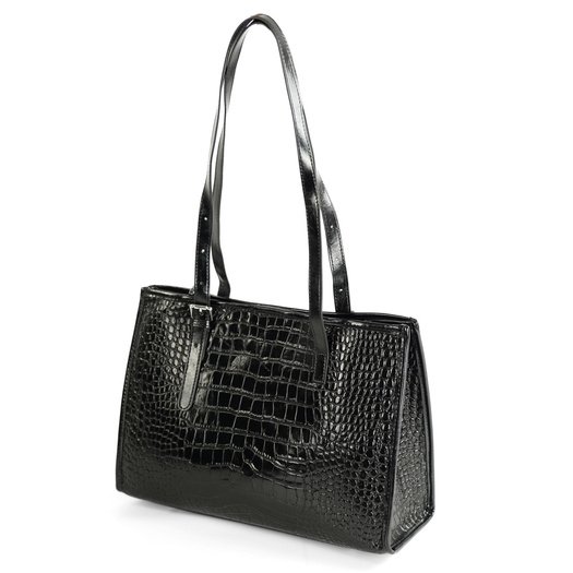 Leather Textured Shopper Shoulder Bag Solier FL55 Lune &ndash; Black 5