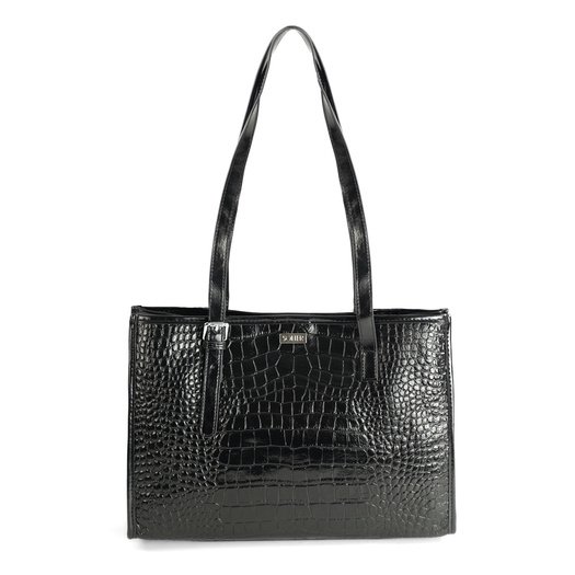 Leather Textured Shopper Shoulder Bag Solier FL55 Lune &ndash; Black 1