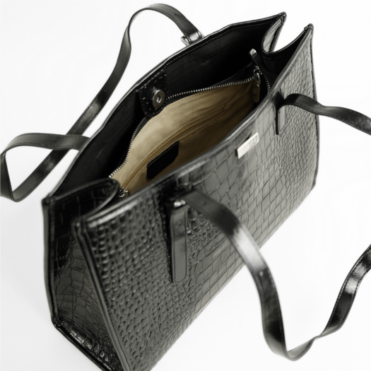 Leather Textured Shopper Shoulder Bag Solier FL55 Lune &ndash; Black 7