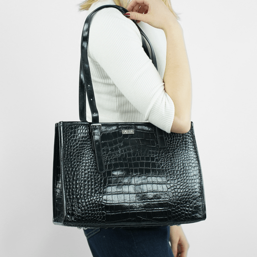 Leather Textured Shopper Shoulder Bag Solier FL55 Lune &ndash; Black 3