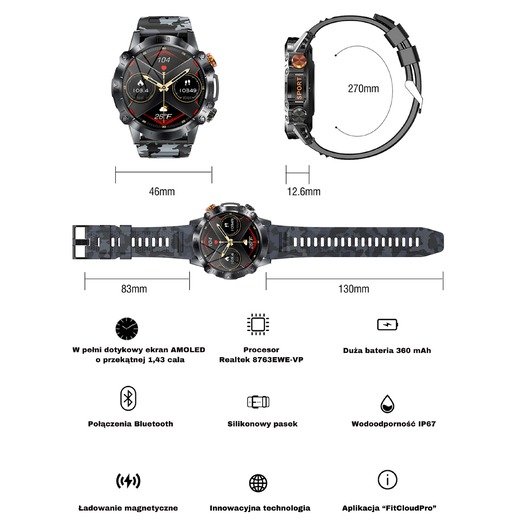 SMARTWATCH MĘSKI GRAVITY GT20-4 - AMOLED, DODATKOWY PASEK (sg024d)