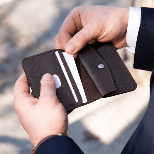 Slim leather men's wallet with coin holder SOLIER SW16 SLIM DARK BROWN
