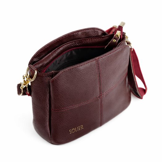 Women&rsquo;s Leather Crossbody Bag Solier FL50 Cassia &ndash; Burgundy 6