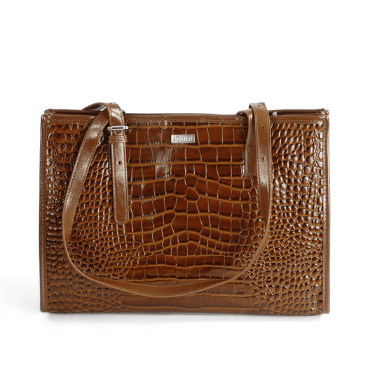 Leather Textured Shopper Shoulder Bag Solier FL55 Lune &ndash; Brown