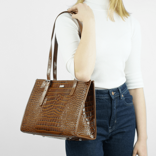 Leather Textured Shopper Shoulder Bag Solier FL55 Lune &ndash; Brown 7