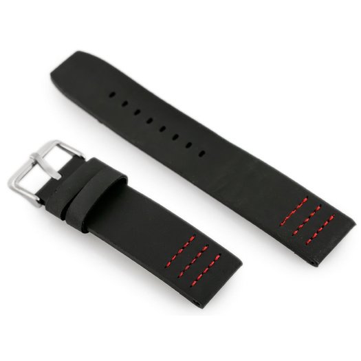 Pasek skórzany do zegarka W39 czarny/czerwony 24mm