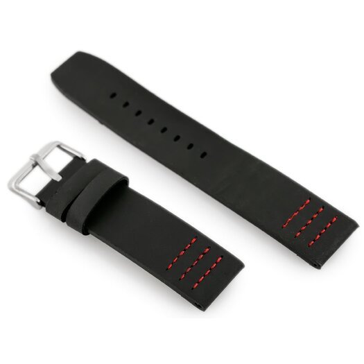 Pasek skórzany do zegarka W39 czarny/czerwony 24mm