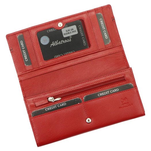 Red and black Genuine Leather Women's Wallet Albatross GN LW-L06 PIPE