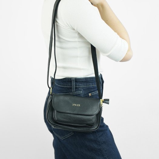 Small Leather Crossbody Bag Solier FL51 Yselle &ndash; Black 3