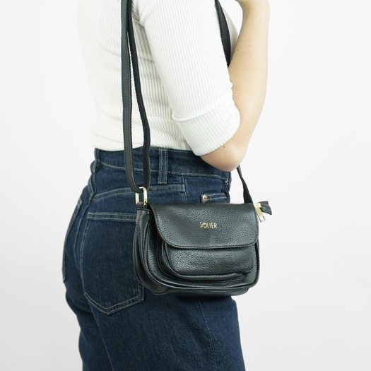 Small Leather Crossbody Bag Solier FL51 Yselle &ndash; Black 8