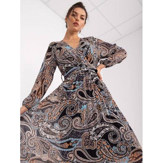 Suknelė-DHJ-SK-11389-2.52P-juoda-smėlio spalvos