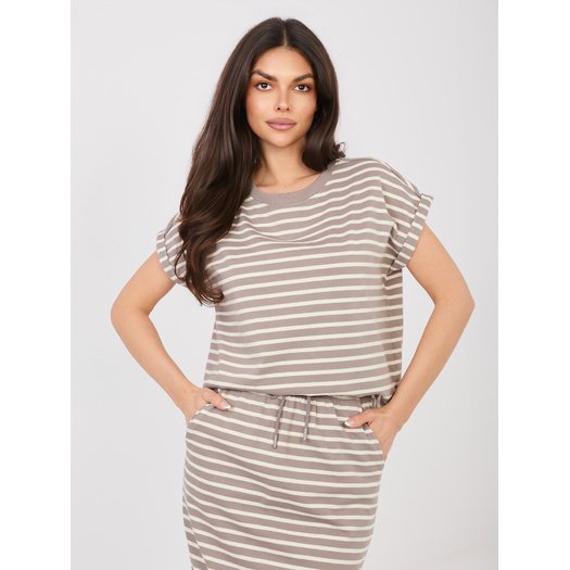 T-shirt-D12127M02858A-ciemny bezowy 1