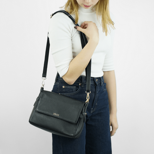 Leather Crossbody Shoulder Bag Solier FL52 Alessa &ndash; Black 7