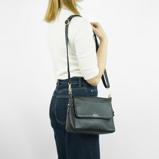 Leather Crossbody Shoulder Bag Solier FL52 Alessa &ndash; Black 2
