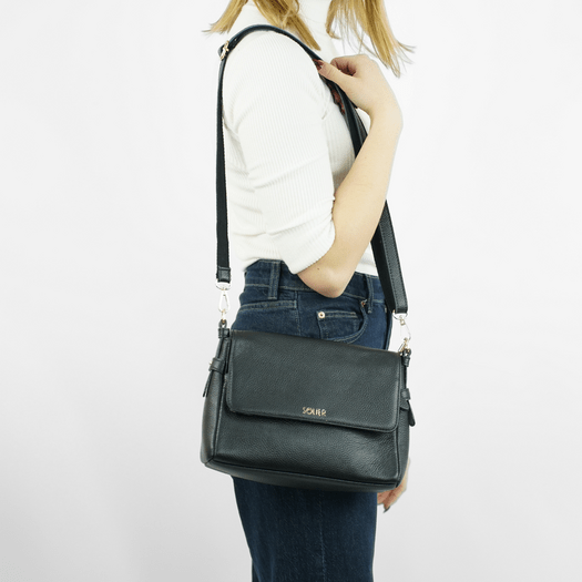 Leather Crossbody Shoulder Bag Solier FL52 Alessa &ndash; Black 6