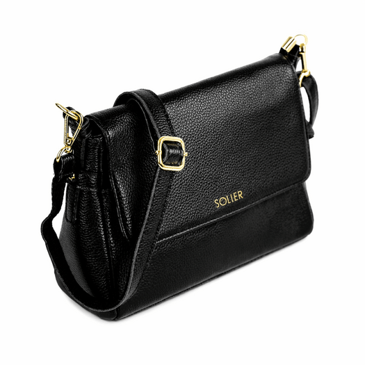 Leather Crossbody Shoulder Bag Solier FL52 Alessa &ndash; Black 3