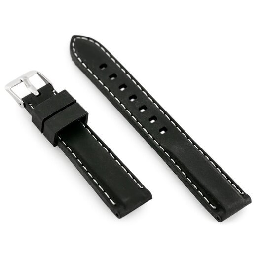 Pasek gumowy do zegarka - przeszywany czarny/białe 18mm