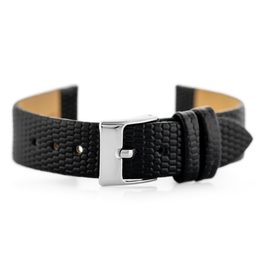 W107 leather watch strap - black/sr. 14mm