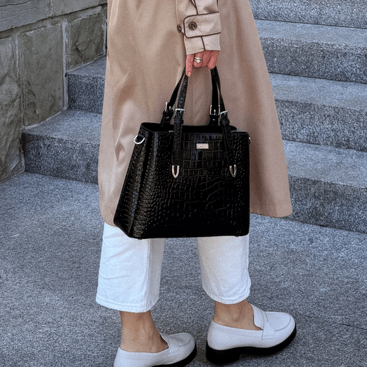 Elegant Leather Tote Shoulder Bag Solier FL45 Veloria &ndash; Black 2