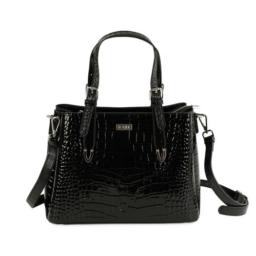 Elegant Leather Tote Shoulder Bag Solier FL45 Veloria &ndash; Black