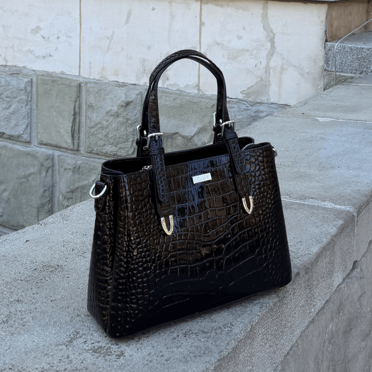 Elegant Leather Tote Shoulder Bag Solier FL45 Veloria &ndash; Black 1