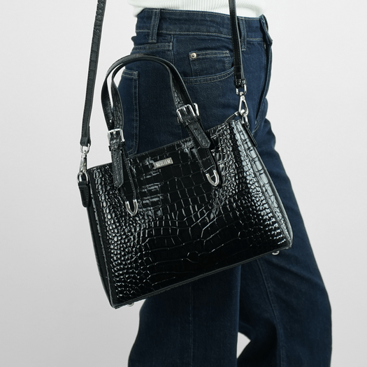 Elegant Leather Tote Shoulder Bag Solier FL45 Veloria &ndash; Black 9