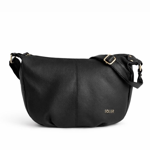 Leather Women&rsquo;s Baguette Shoulder Bag Solier FL53 Mirelle &ndash; Black