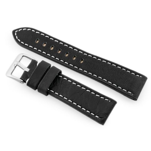 Pasek skórzany do zegarka W48 - PREMIUM - czarny/białe - 22mm
