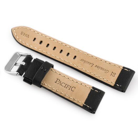 Pasek skórzany do zegarka W48 - PREMIUM - czarny/białe - 22mm