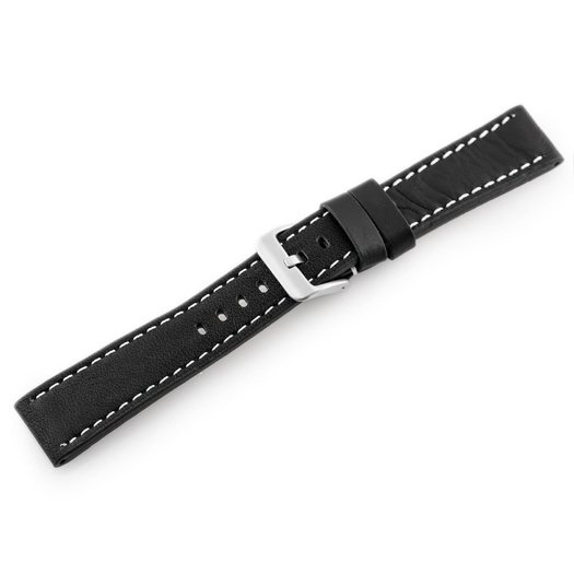 Pasek skórzany do zegarka W48 - PREMIUM - czarny/białe - 22mm