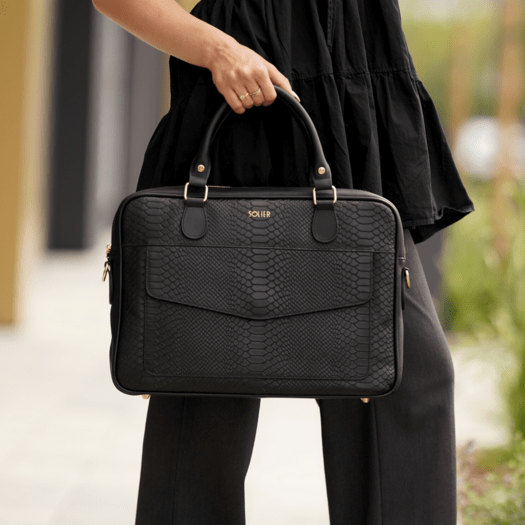 Genuine leather woman s laptop bag FL25 black with snake pattern 2