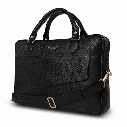 Genuine leather woman s laptop bag FL25 black with snake pattern