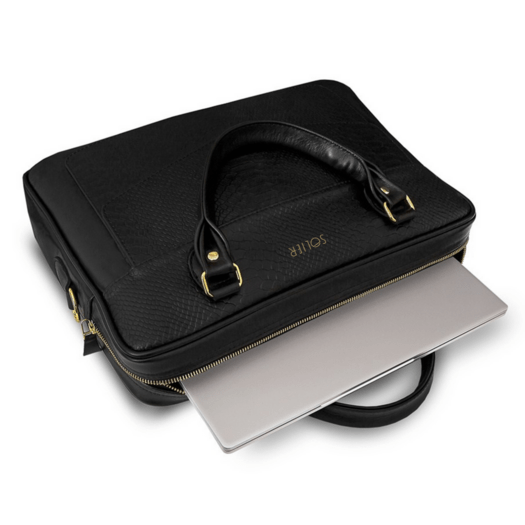 Genuine leather woman s laptop bag FL25 black with snake pattern 4