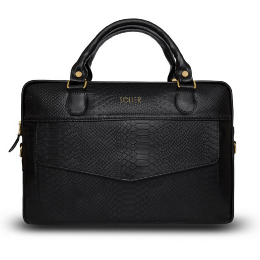 Genuine leather woman s laptop bag FL25 black with snake pattern 1