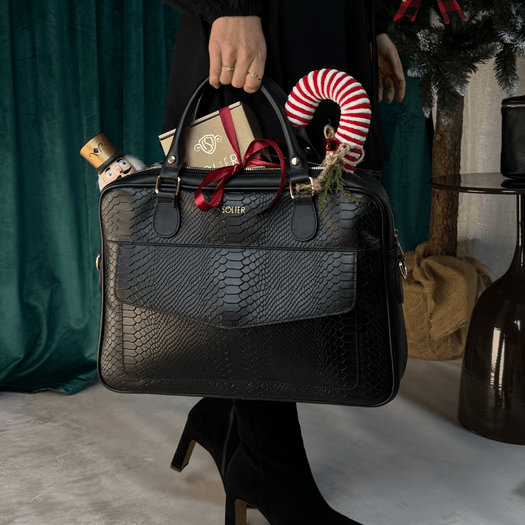 Genuine leather woman s laptop bag FL25 black with snake pattern 7