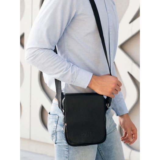 Black leather messenger Ipad case SL32