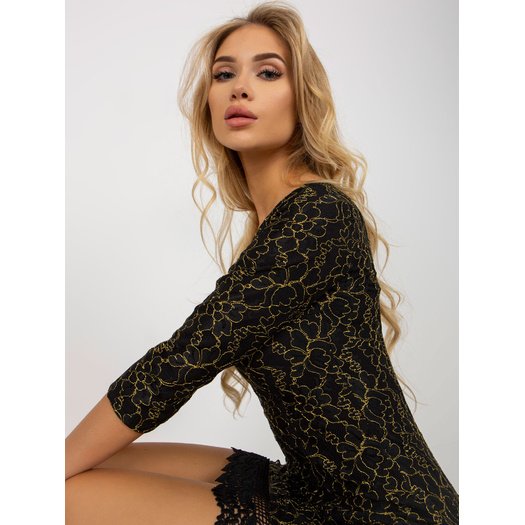 Suknelė-LK-SK-506068.86P-juoda ir auksinė