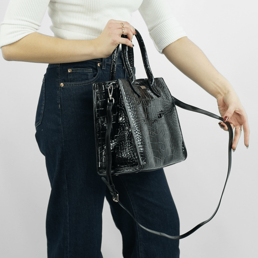 Elegant Women&rsquo;s Leather Tote Bag Solier FL62 Silvana &ndash; Black 8