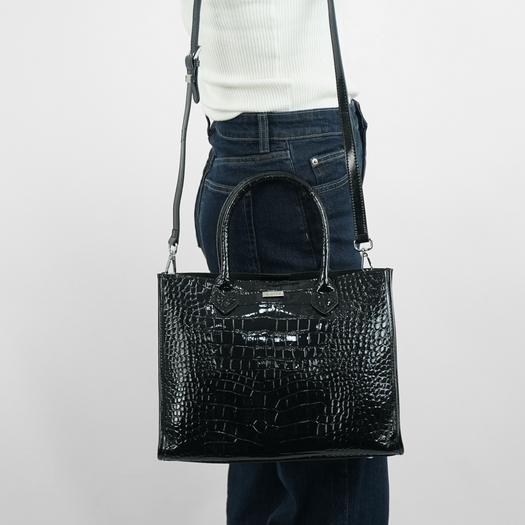 Elegant Women&rsquo;s Leather Tote Bag Solier FL62 Silvana &ndash; Black 9