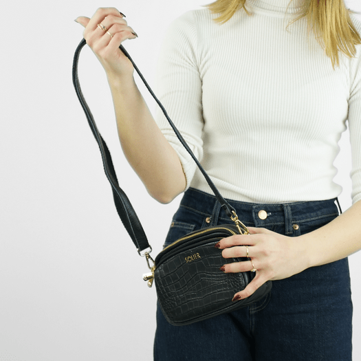 Women&rsquo;s Leather Crossbody Bag Solier FL59 Amoria &ndash; Black 8