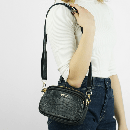 Women&rsquo;s Leather Crossbody Bag Solier FL59 Amoria &ndash; Black 2
