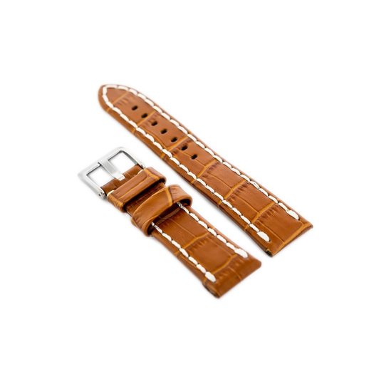 Pasek skórzany do zegarka W49 - camel/białe - 24mm