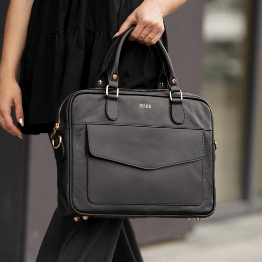 Genuine leather woman s laptop bag FL25 black with snake pattern 2
