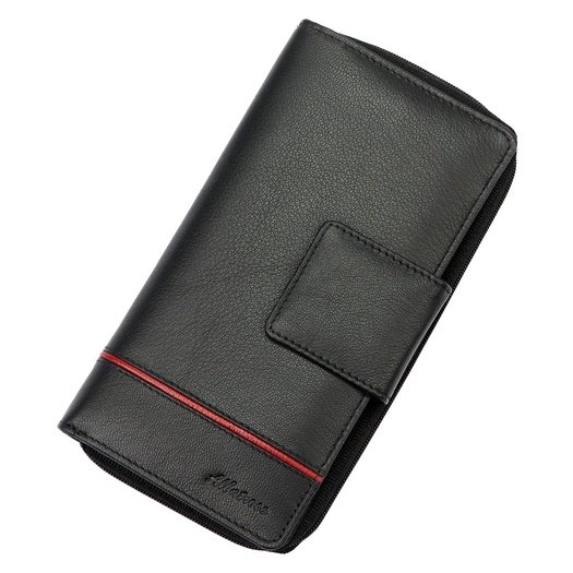 Red and black Genuine Leather Women's Wallet Albatross GN LW-L05 PIPE